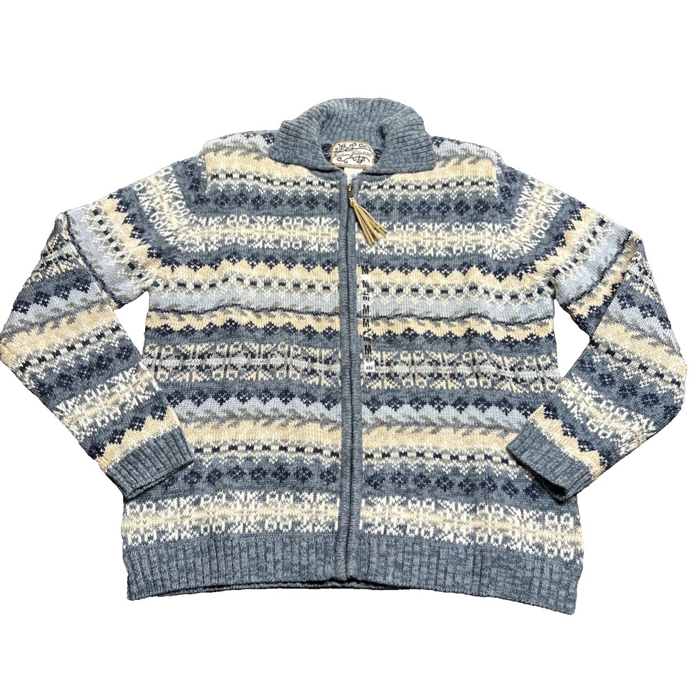 NWT VTG Tiara International Blue Fair Isle ZipUp Cardigan Sweater Size M Granola